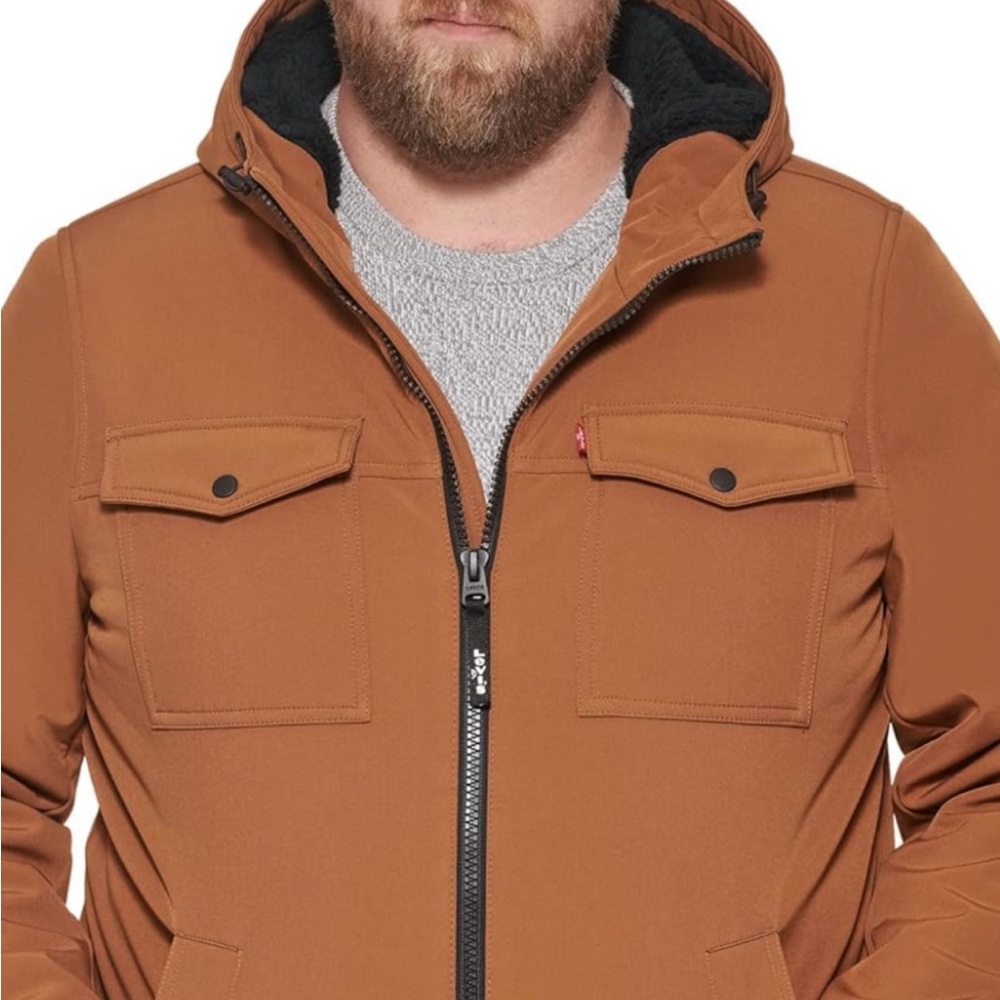 Levi's Men's Size 3XLT  Worker Brown Sherpa Lined Soft Shell Hooded Storm Coat